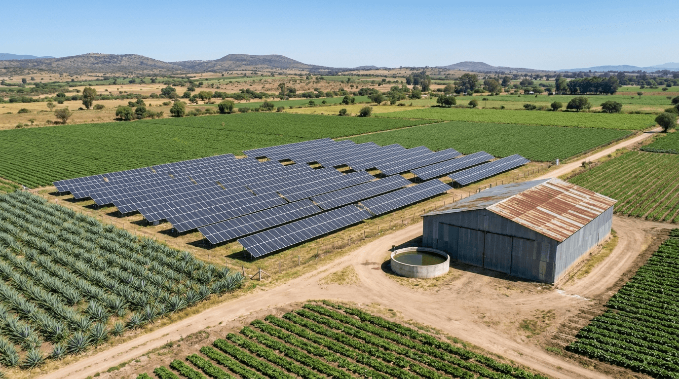 Paneles solares en una granja agrícola